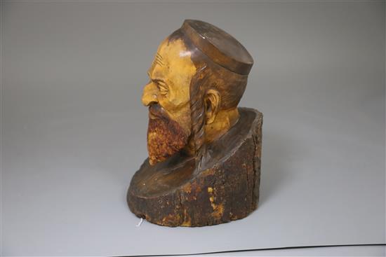 Jan Zaroffe (1888-1952). A carved wooden bust of an orthodox Jew, height 9.75in.